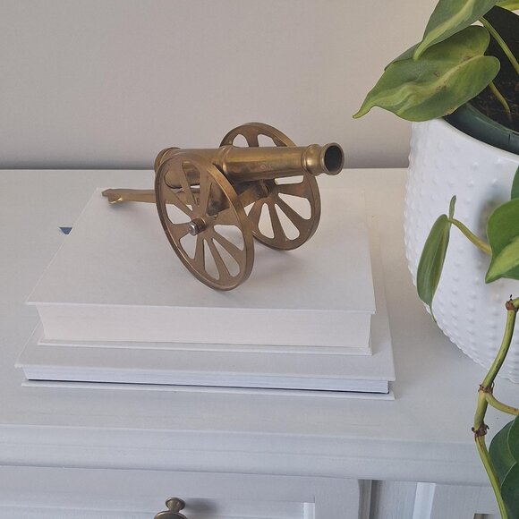Vintage Brass Cannon Statue: Military Decor - Picture 3 of 4